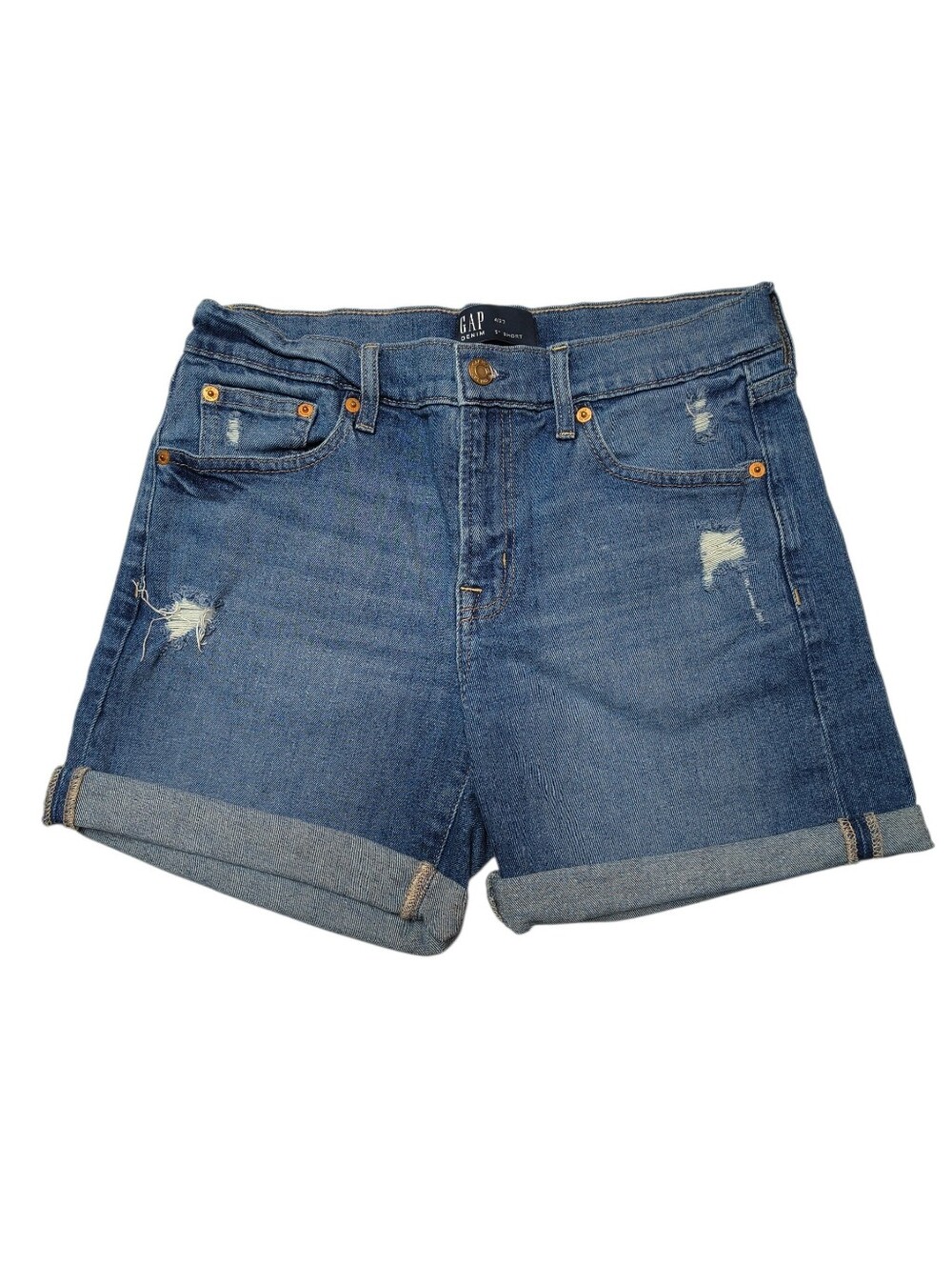 GAP Women's Distressed 5" Rolled-Hem Denim Shorts Size 4/27